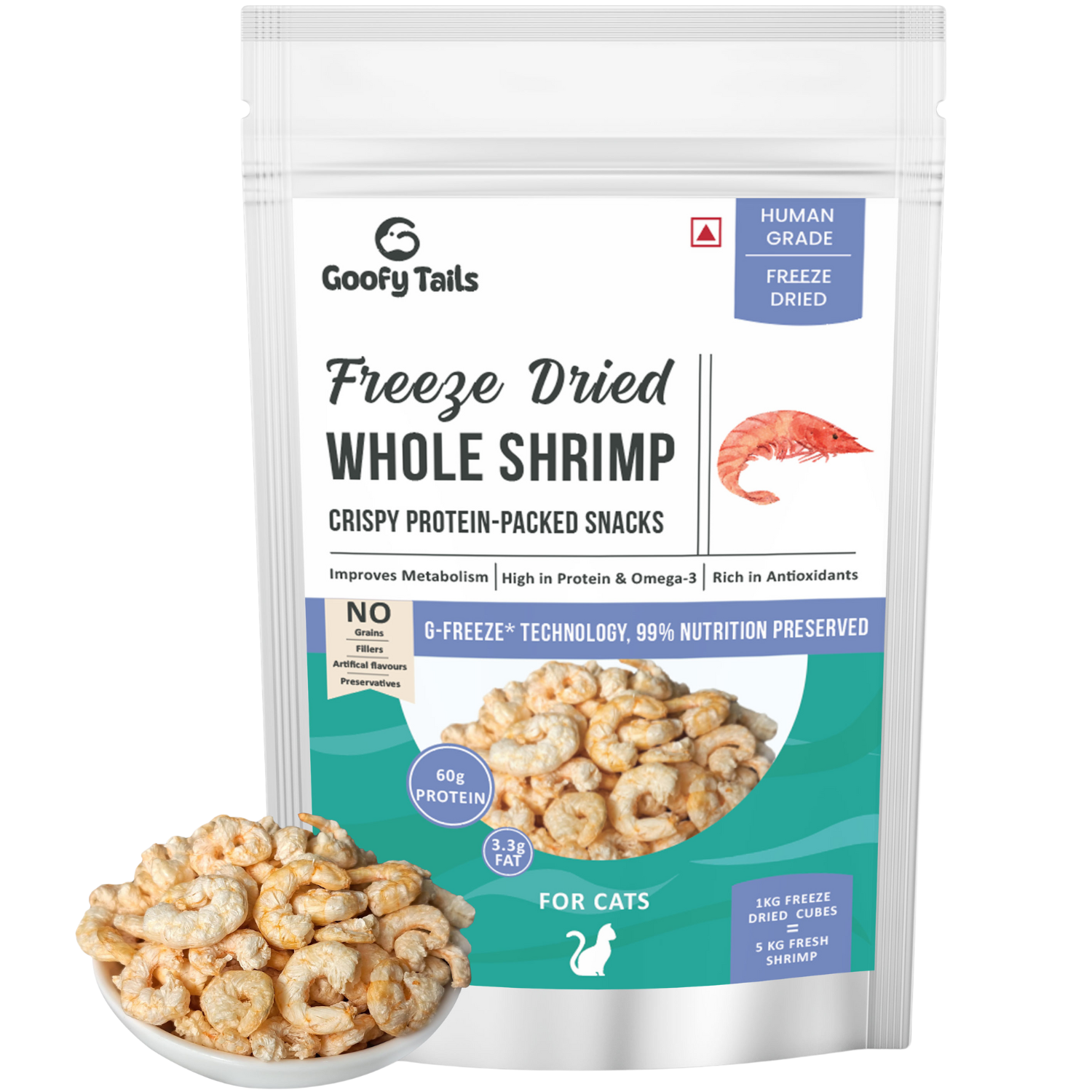 Combo Of Freeze Dried Shrimp + Fish Bits Treats for Cats and Kittens