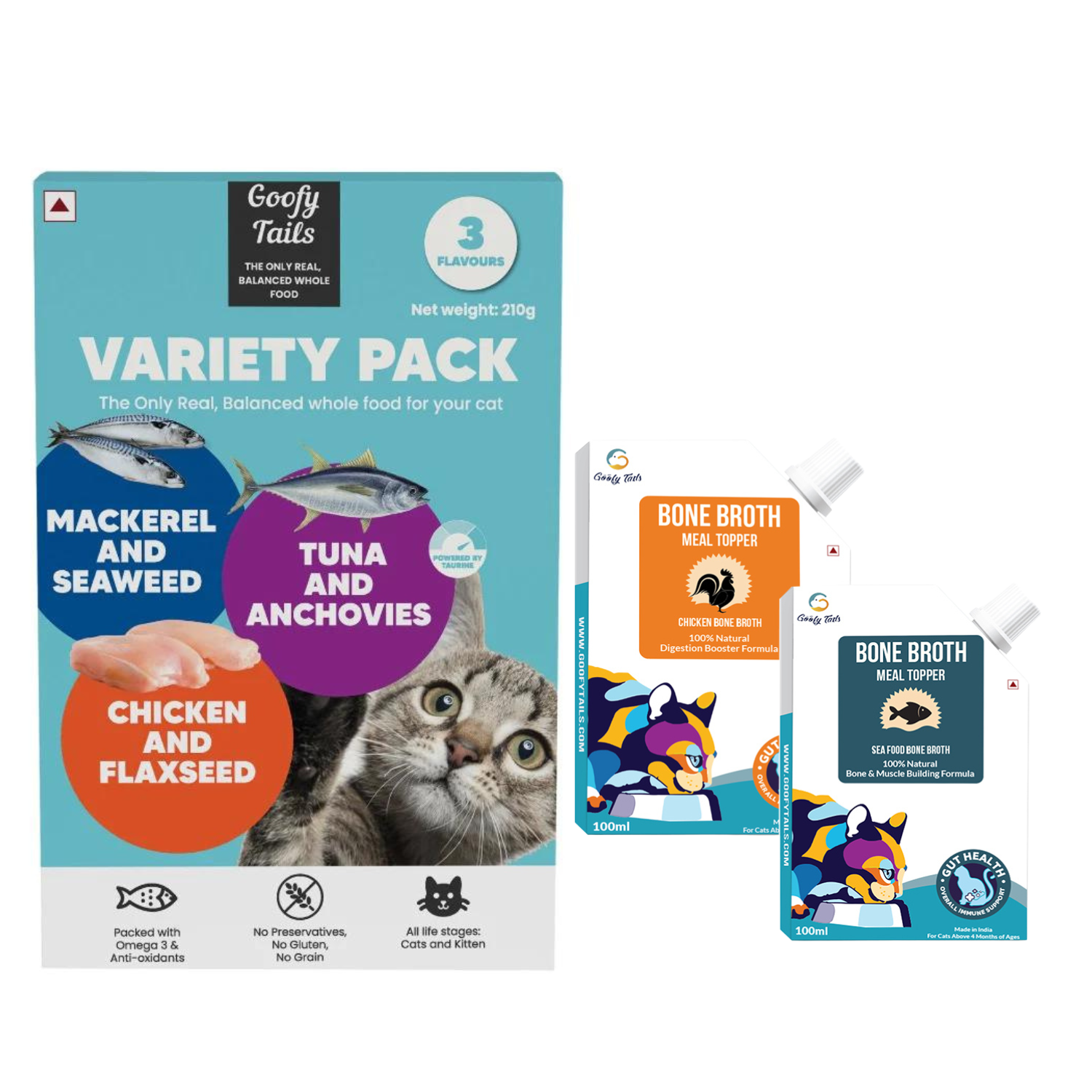 All in one cat food variety pack with chicken and sea food combo