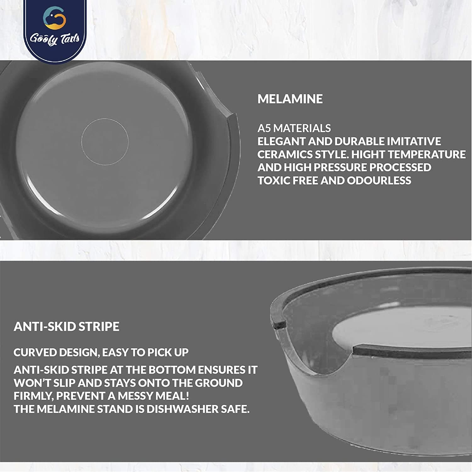 Goofy Tails Stainless Steel Anti-Skid Food Bowl for Dogs (Grey) (7168378470550)