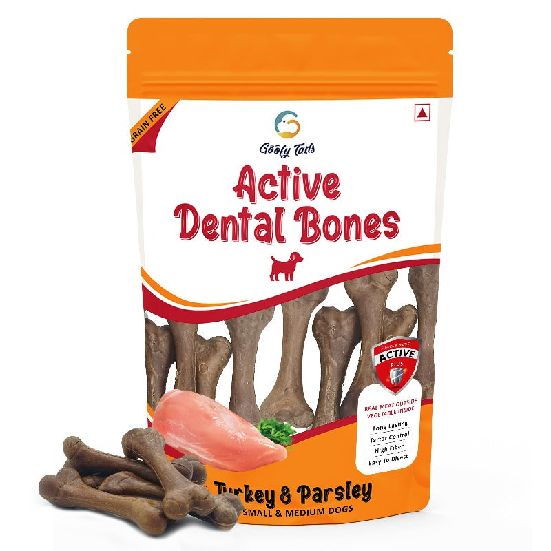 a packet of goofy tails active dental bones for dogs