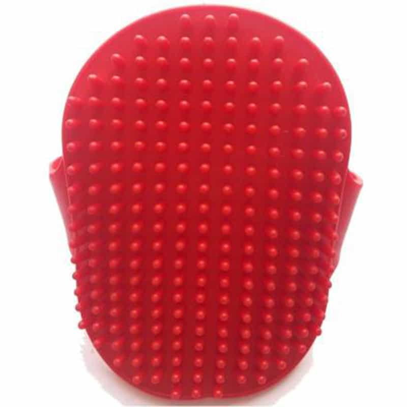 red color hand brush for dogs with spikes.