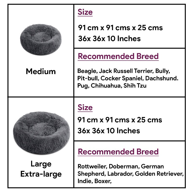 Sleeping bed size for small, medium, large and extra large for dogs