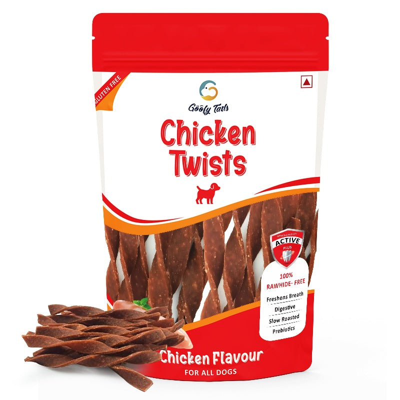 A Pack of Goofy tails Chicken twists  treats for dogs