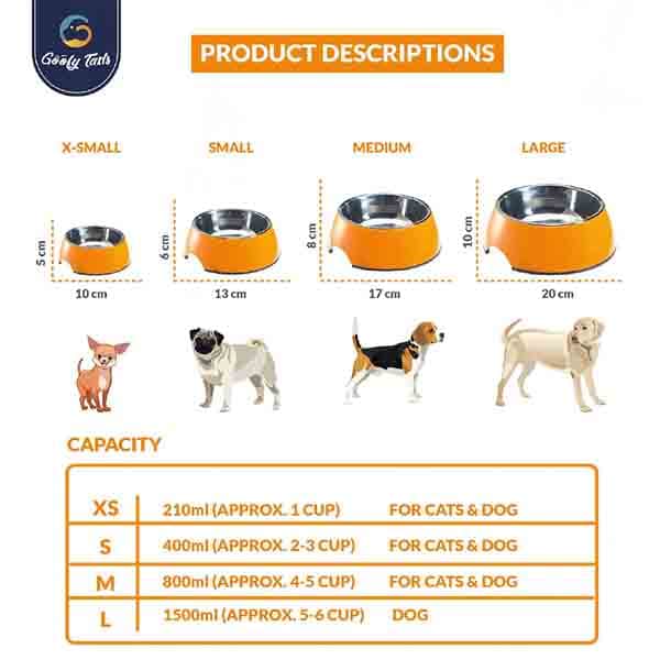 Goofy Tails Stainless Steel Anti Skid Food Bowl for Dogs (Orange) (7168227180694)