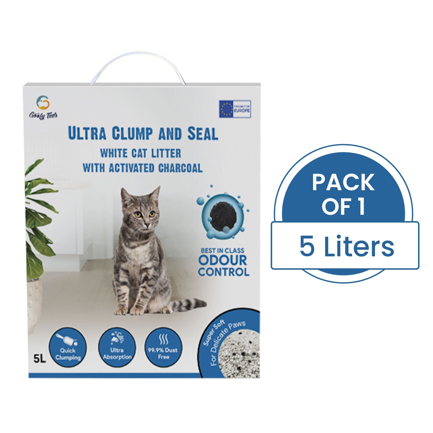 Goofy Tails White Cat Litter with Activated Charcoal Bentonite Clumping Cat Litter for Cats and Kittens