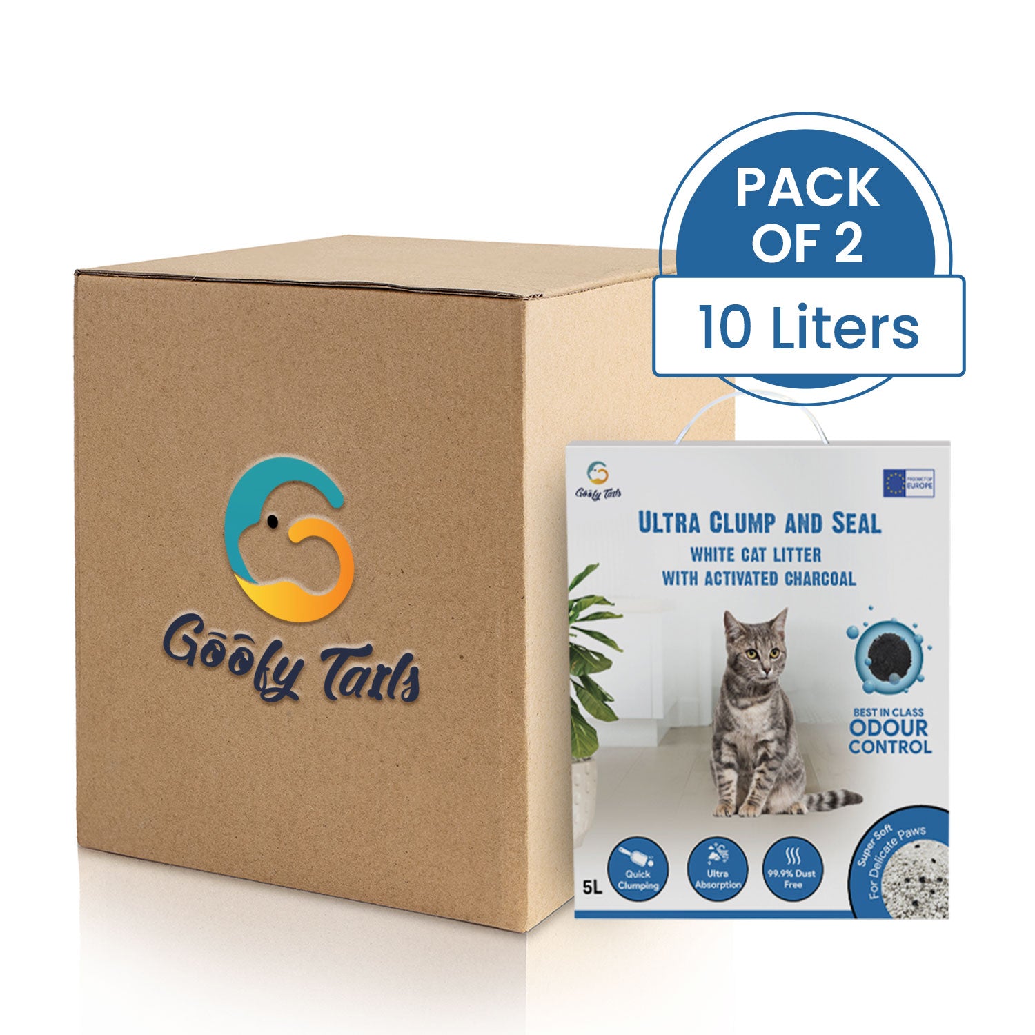 Goofy Tails White Cat Litter with Activated Charcoal Bentonite Clumping Cat Litter for Cats and Kittens