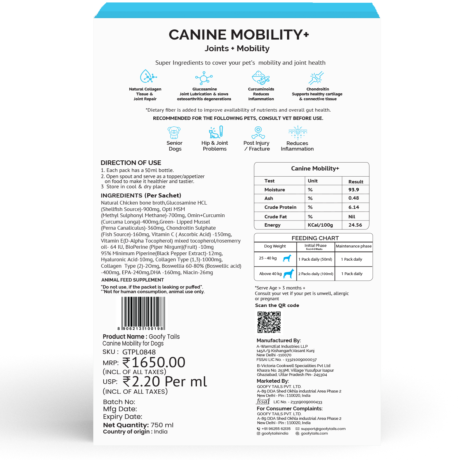 Goofy Tails Canine Mobility+ Joints Support & Mobility Booster Supplement for Dogs