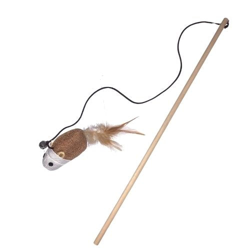Goofy Tails Catnip Cat Toy | Mouse Wooden Wand Stick Cat Toy with Catnip & Bell for Cats and Kittens