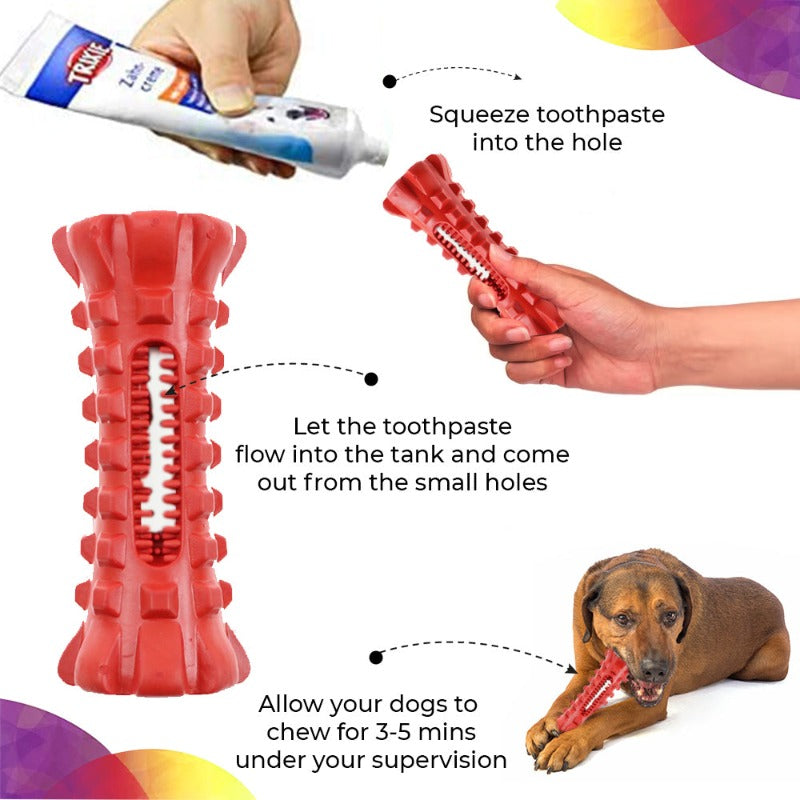 This toy works as a toothbrush for dogs