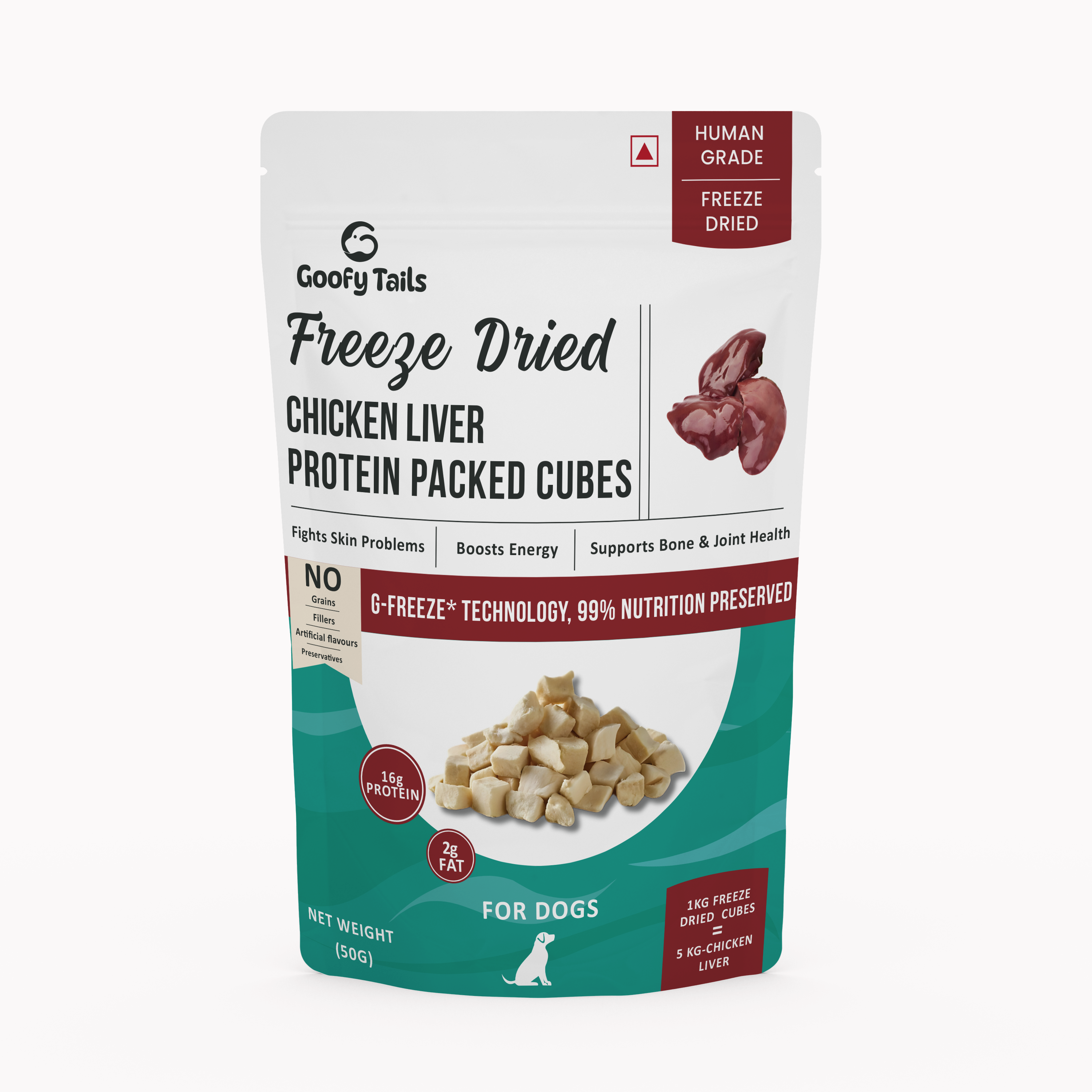 Goofy Tails Freeze Dried Chicken Liver Cubes for Dogs-50g