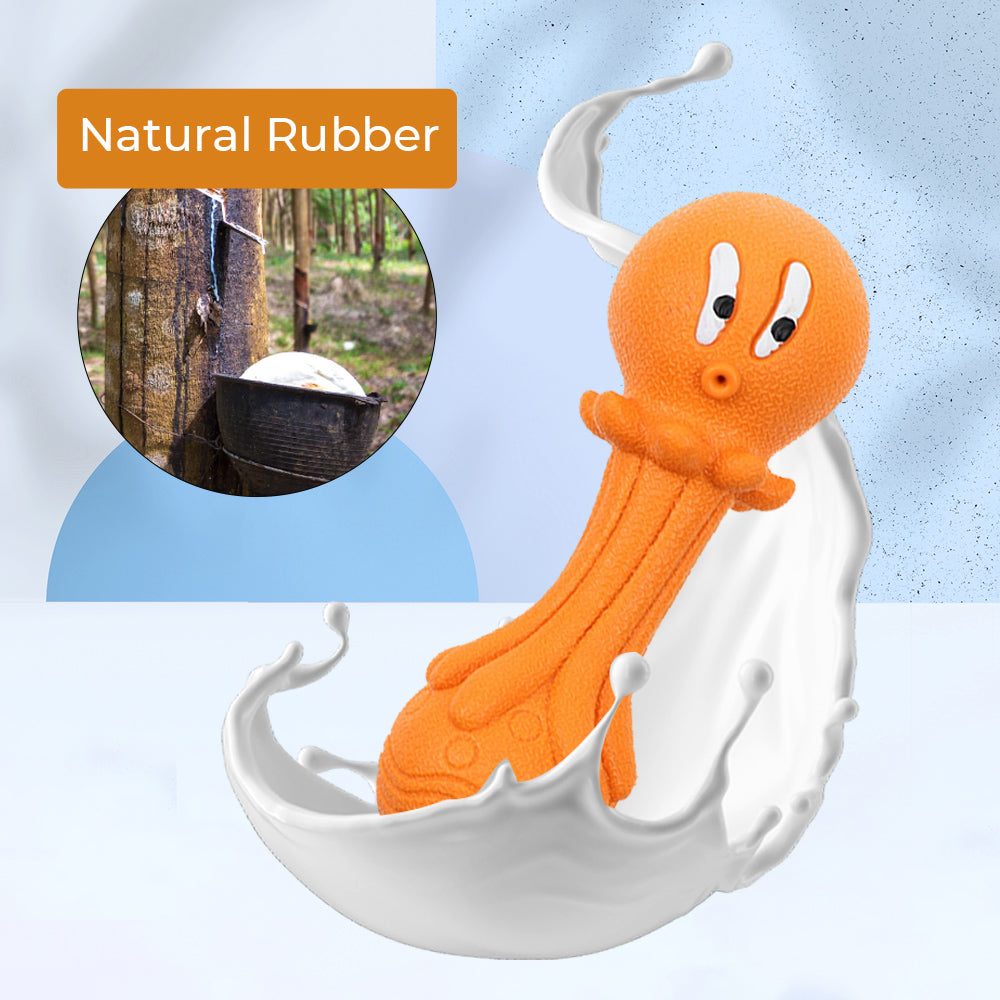 Natural rubber orange color octopus chew toys for dogs floating on rubber milk