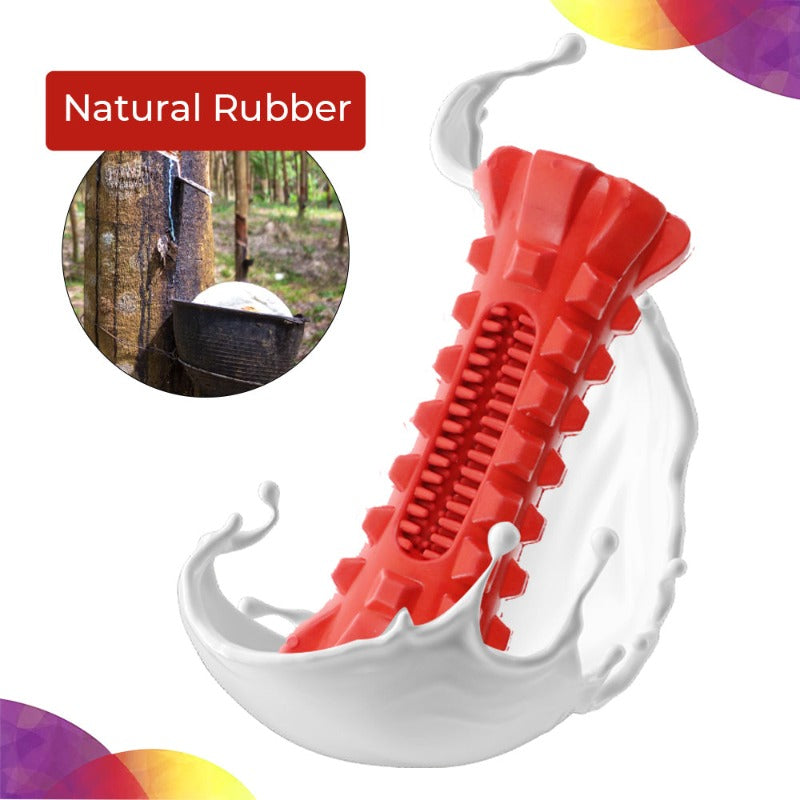 goofy tails red color treat dispenser dog toys is made from natural rubber