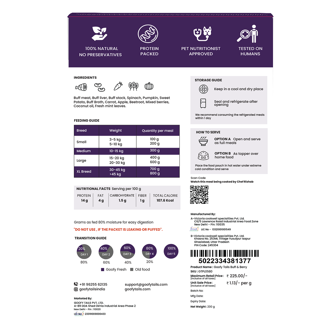 Goofy Tails Buff & Berry Fresh Food for Dogs and Puppies