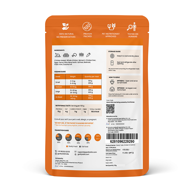 Goofy Tails Chicken and Quinoa Wholesome Meals for Dogs and Puppies