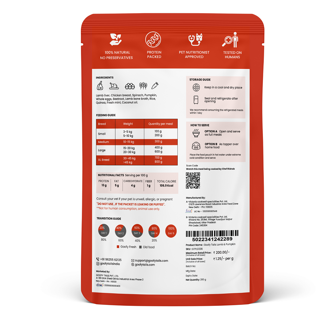 Goofy Tails Lamb and Pumpkin Food for Dogs and Puppies