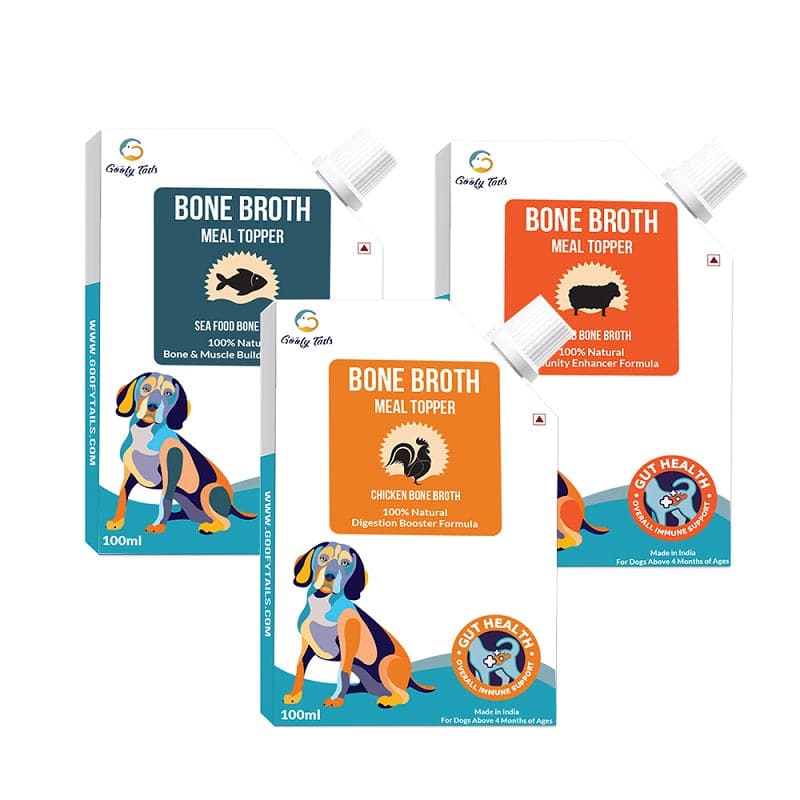 Goofy Tails Chicken, lamb and sea food bone broth for dogs
