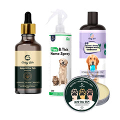 Goofy Tails 4 in 1 Combo Acacia & Berry Shampoo+ Tick and Flea Spray for Dogs + Hemp Oil +Hemp Paw Balm for Dogs & Puppies