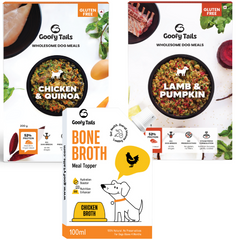 Goofy Tails Tester Pack- Chicken Quinoa+ Lamb Pumpkin+ Bone Broth