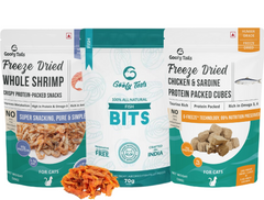 Freeze Dried Chicken & Sardine + Shrimp + Fish Bits Treats Combo for Cats and Kittens