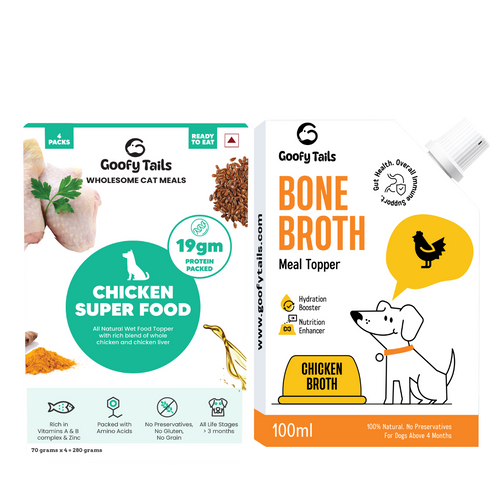 Chicken Superfood Meal Topper with Chicken Bone Broth Combo Pack for Dogs