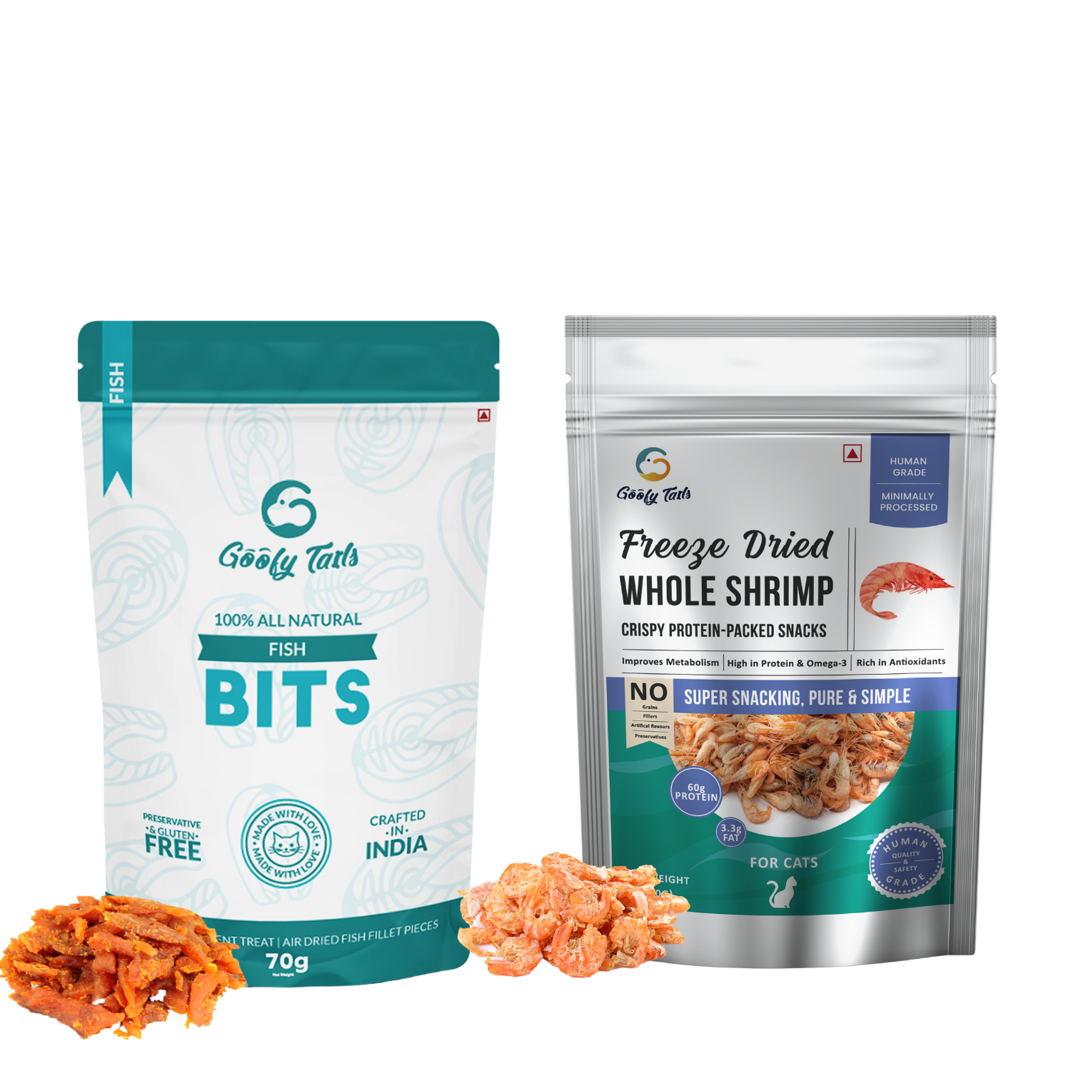 Combo Of Freeze Dried Shrimp With Fish Bits Treats for Cats and Kittens