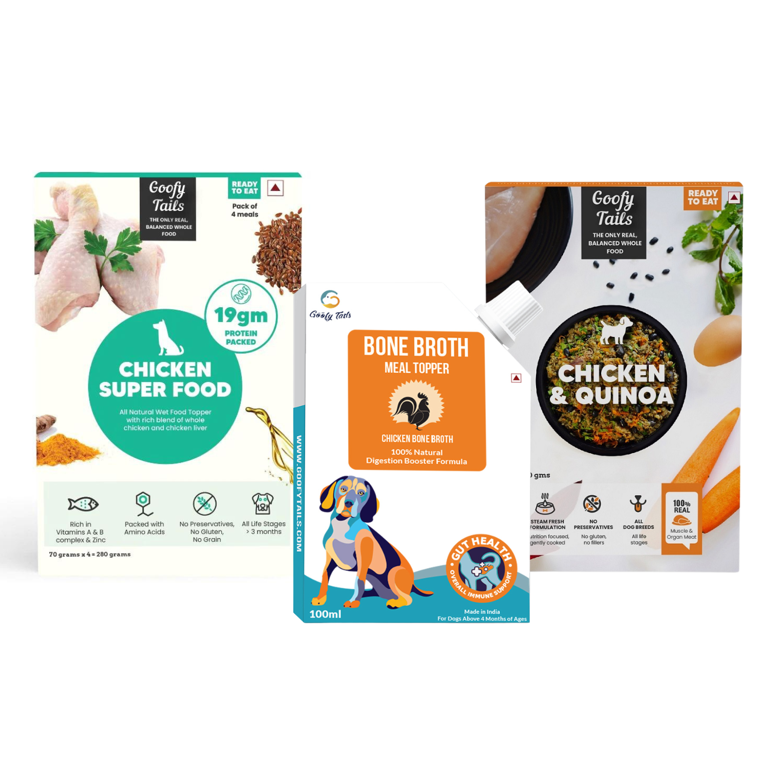 All in One Chicken Combo for Dogs - Meal Topper + Bone Broth + Chicken Food