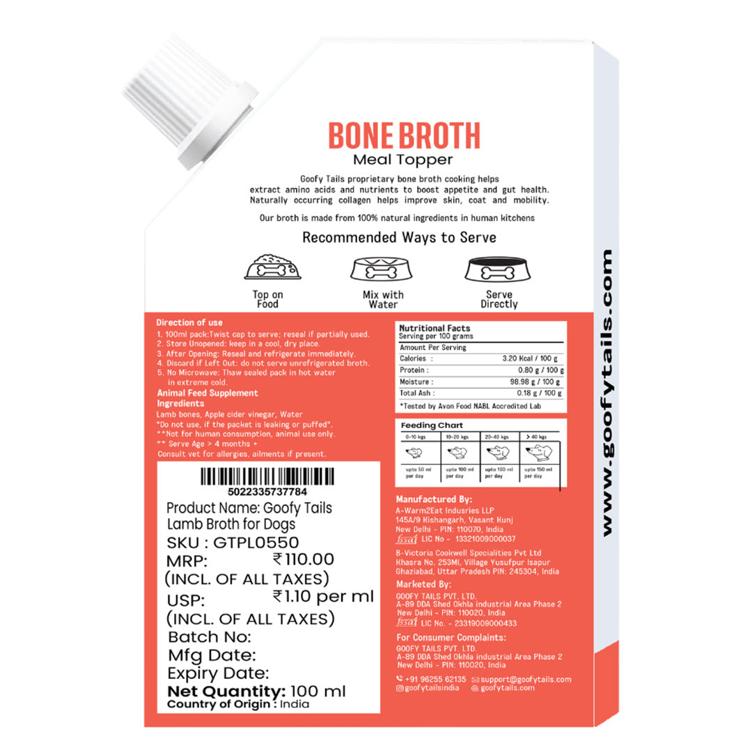 Goofy Tails Lamb Bone Broth for Dogs and Puppies