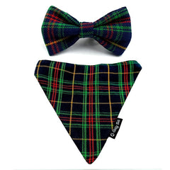 Goofy Tails X Design Chefz - Green and Blue Checked Bow + Bandana Combo for Dogs & Cats