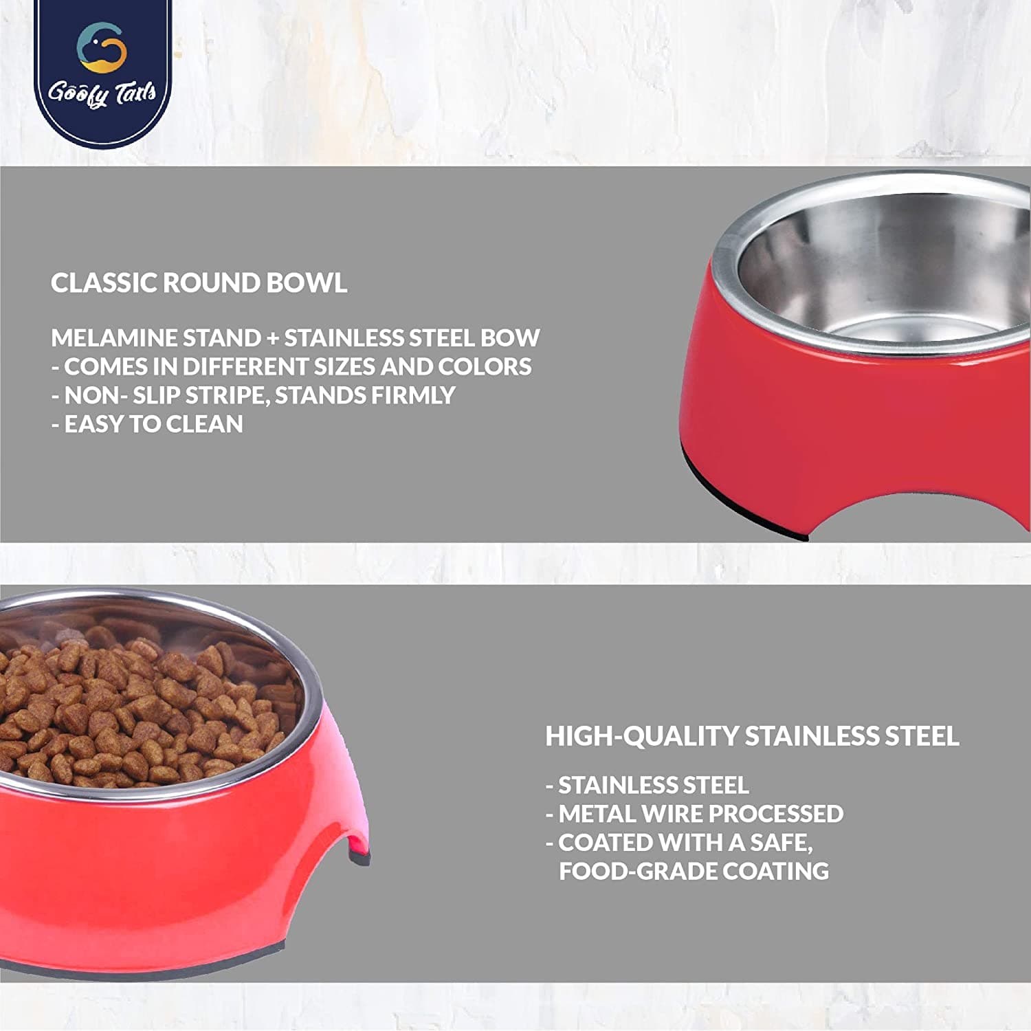 Goofy Tails Stainless Steel Anti-Skid Dog Food Bowl (Red) (7168223838358)