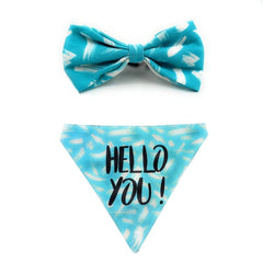 Goofy Tails X Design Chefz - Blue Hello You  Bow + Bandana Combo for Dogs & Cats