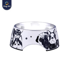 Goofy Tails Stainless Steel and Melamine Dog Print Designer Food Bowl for Dogs