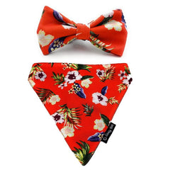 Goofy Tails X Design Chefz - Red Floral Bow + Bandana Combo for Dogs & Cats