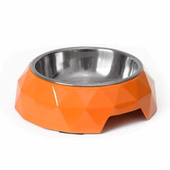 Goofy Tails Stainless Steel and Melamine Dog Bowl with Rubber Anti Skid Base Diamond Design Bowls for Dogs (Orange) (Small-450ml)