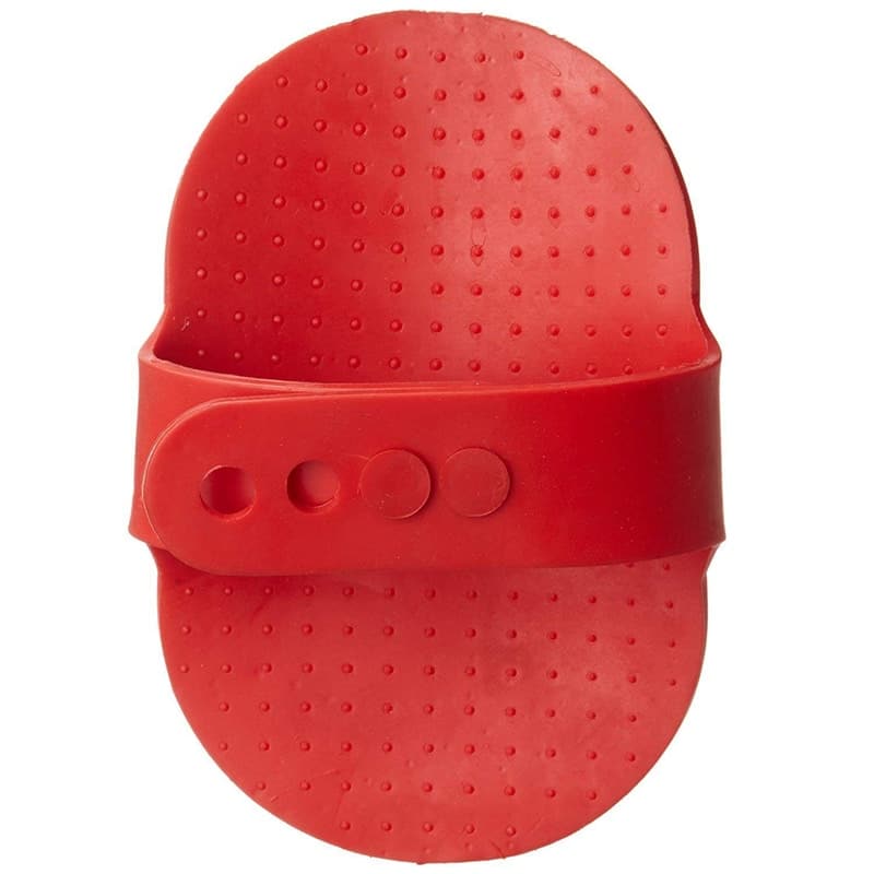 red color hand brush for dogs with spikes.