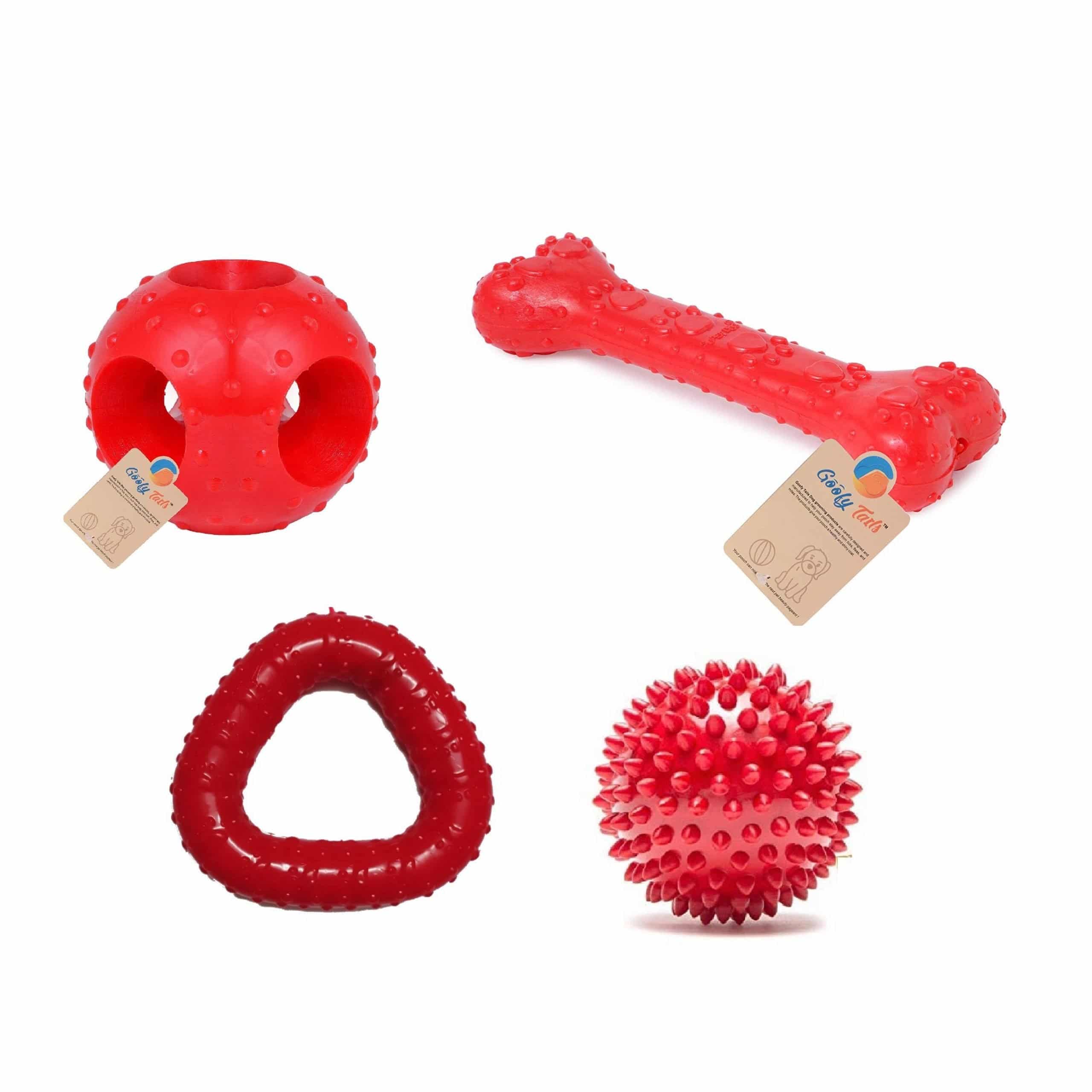 Goofy Tails Dog's Rubber Flavoured Bone, Hole and Spike Ball and Trio Chew Toy Combo - pet-club-india (7168394068118)