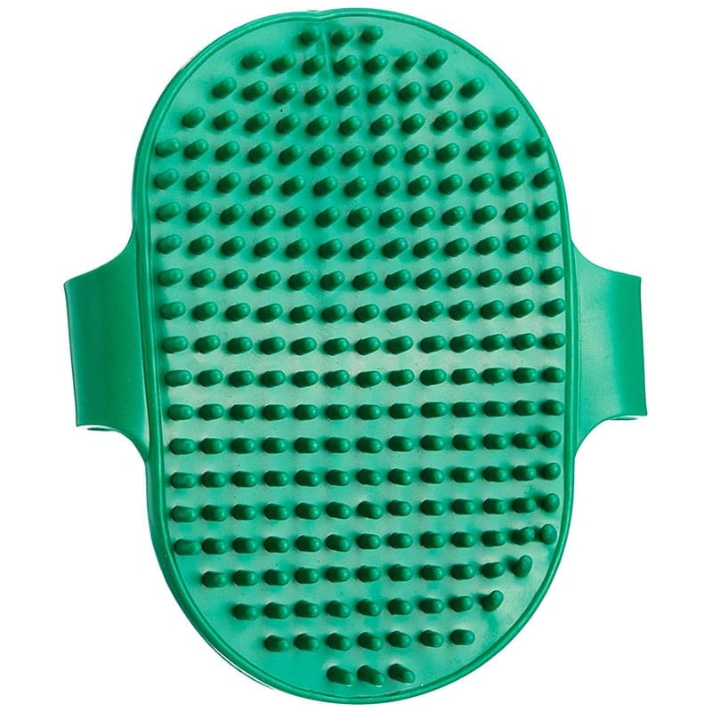 Goofy Tails green color grooming hand brush for dogs with spikes.