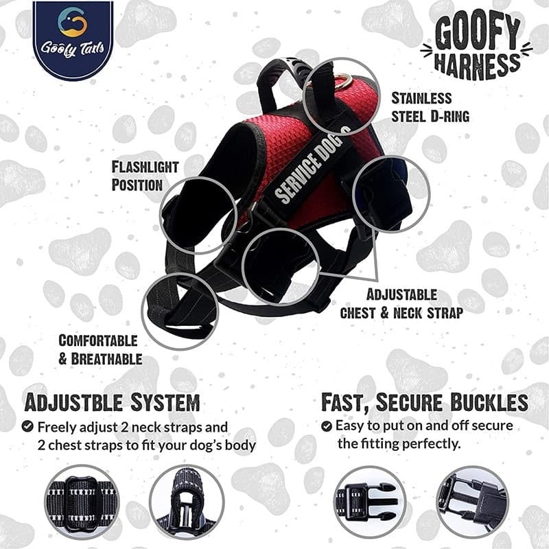 Goofy Tails Webbed Reflective Soft Breathable Mesh Dog Harness | Choke-Free Double Padded Vest with Adjustable Neck and Chest (Red) (7168228262038)