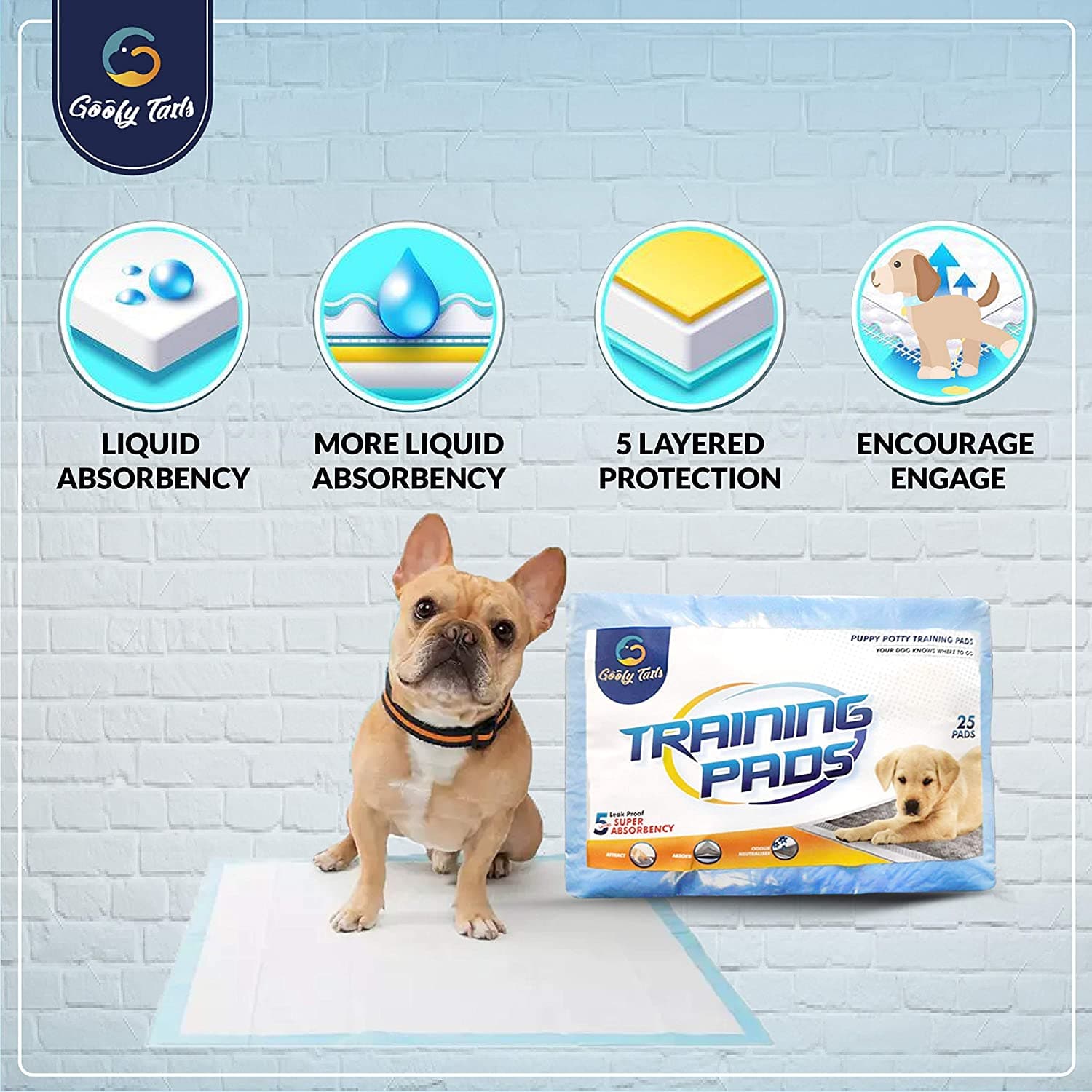 Goofy Tails Non Adhesive High Absorption Training Puppy Pee Pads for Dogs (60cms x 45cms) | 5 Layer High Absorption Dog Pee Pads (7168267616406)