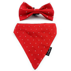 Goofy Tails X Design Chefz Red and White Polka Dots Bow + Bandana Combo for Dogs & Cats