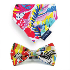 Goofy Tails X Design Chefz Abstract Flora Bow + Bandana Combo for Dogs & Cats (Multicolor)
