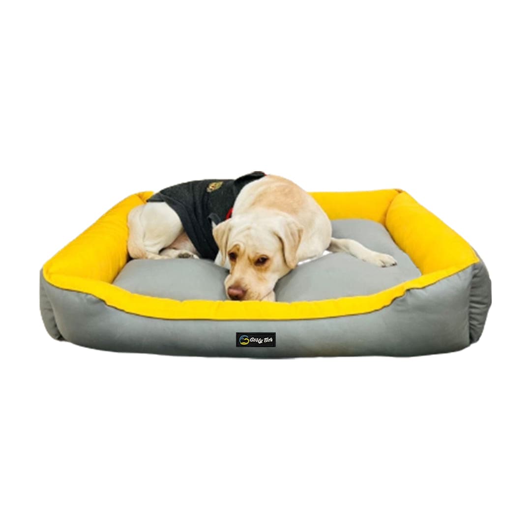 Goofy Tails Classic Lounger Beds For Dogs -Grey and Yellow (7304296562838)