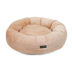 Goofy Tails Donut Sleeping Bed for Dogs with Super Premium Fabric | Luxurious Anti-Anxiety Snuggle Round Dog Bed (Beige)