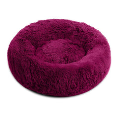 Goofy Tails Donut Sleeping Cat Bed  | Luxurious Anti-Anxiety Cuddler Cat Bed (Plum)