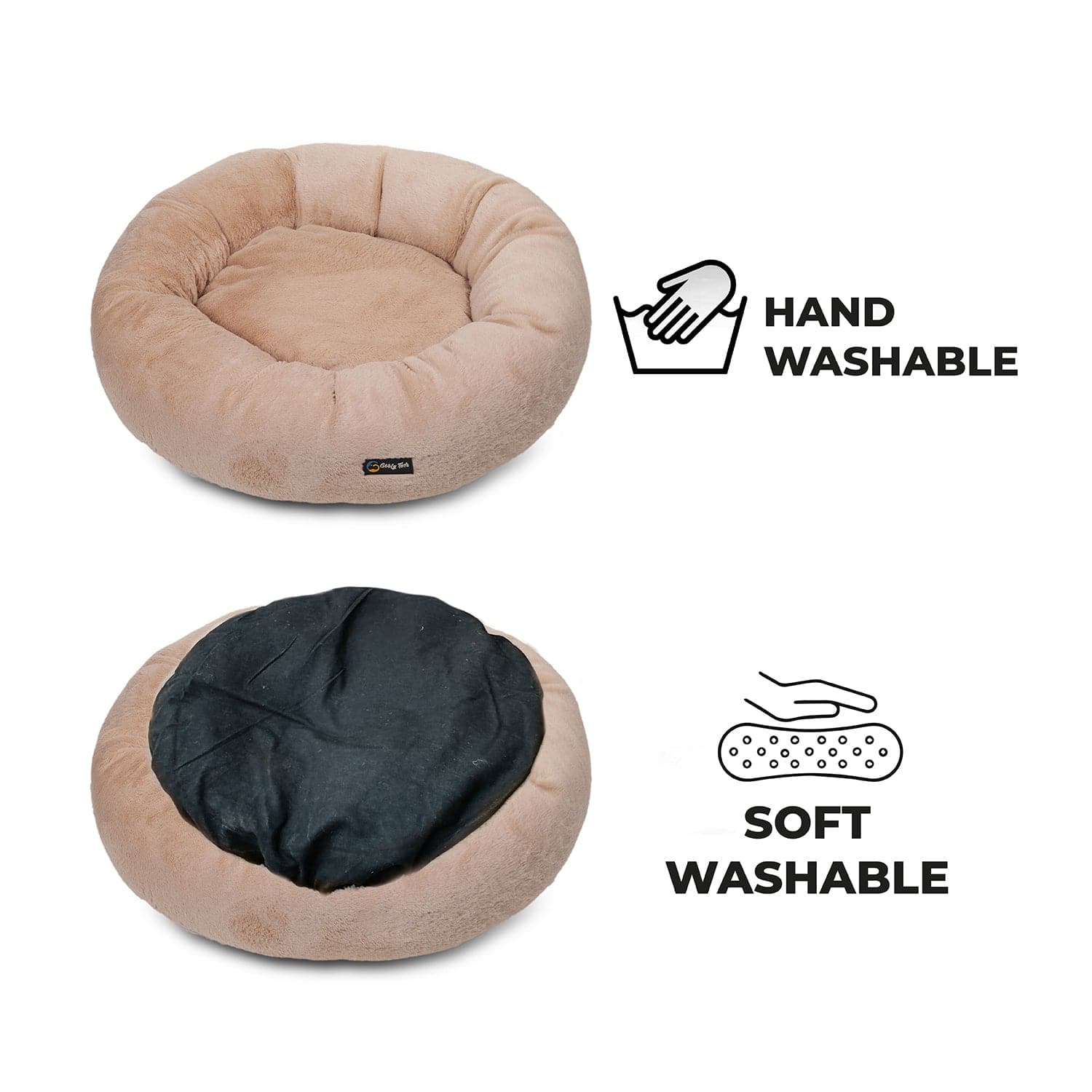 Goofy Tails Donut Sleeping Bed for Dogs with Super Premium Fabric | Luxurious Anti-Anxiety Snuggle Round Dog Bed (Beige) (7642579304598)