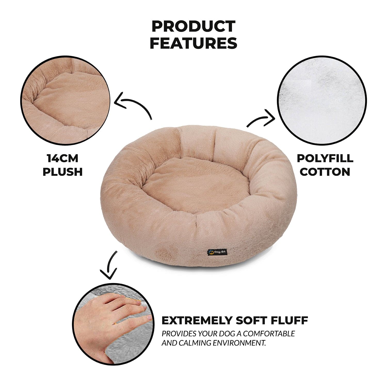 Goofy Tails Donut Sleeping Bed for Cats & Kittens | Luxurious Anti-Anxiety Cuddler Cat Bed (Beige) (7660568576150)