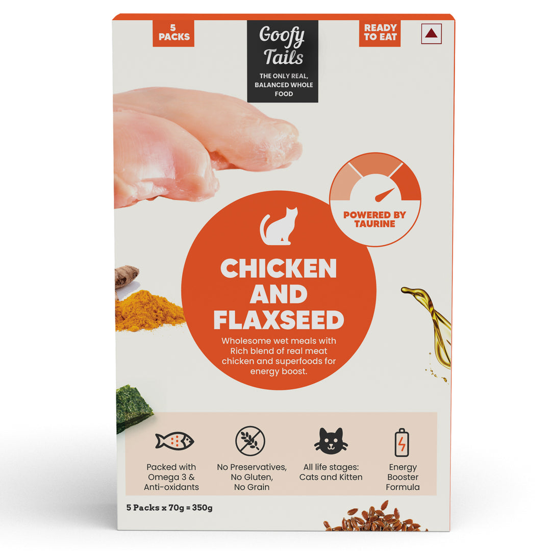 Image showcasing Goofy Tails Chicken and Flaxseed Cat and Kitten Wet Food – GoofyTails