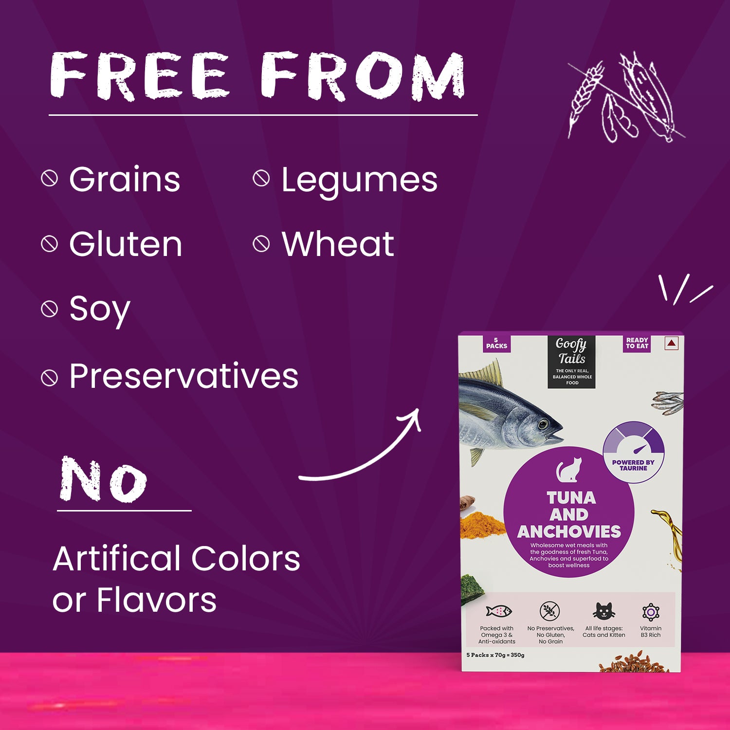 Grain-free cat food with tuna and anchovies for cats and kittens