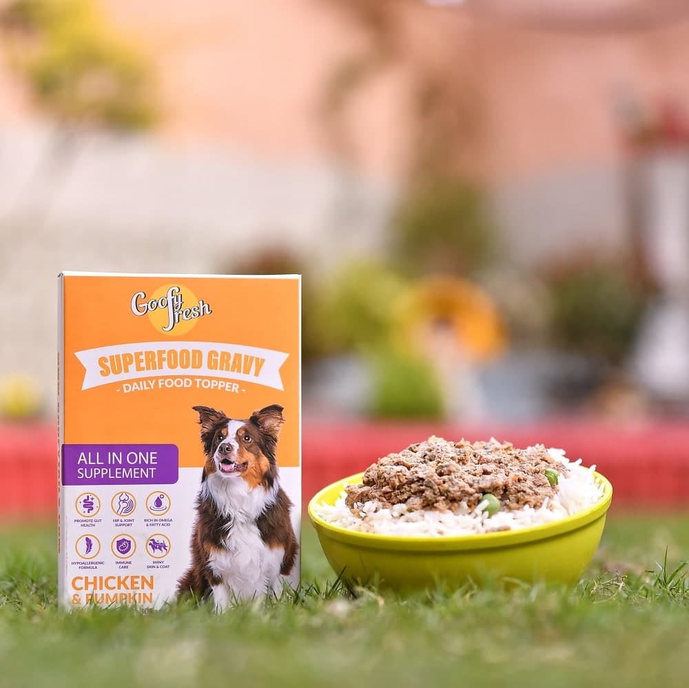 goofy tails dog food topper packet and rice with meal topper for dogs and puppies