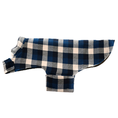 Goofy Tails Reversible Winter Jacket for Dogs and Puppies- Blue Checked/ Olive Green