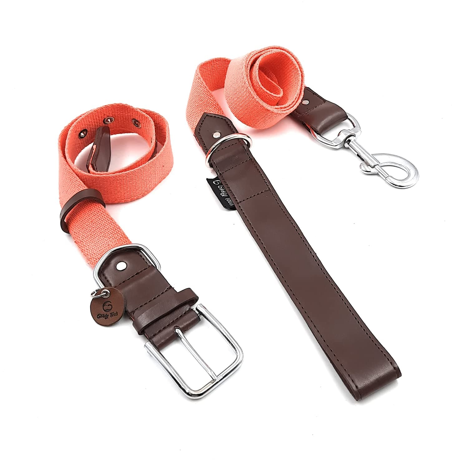 Goofy Tails X Design Chefz Eco-Luxe Collar and Leash Set (Neon Peach) (7189658861718)